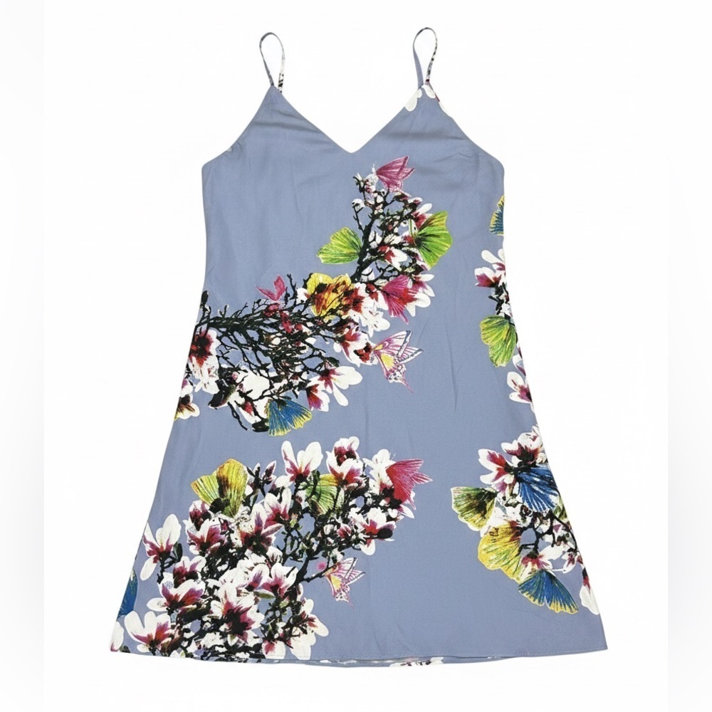 Natori Blue Silky Floral Slip Dress Size Large